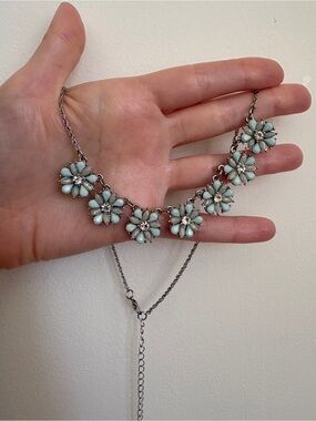 Blue Opalescent Flower Necklace